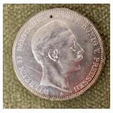 1909 German Empire 3 mark silver coin