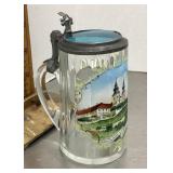 Hand painted glass beer stein