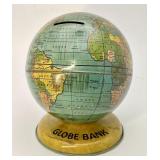 Vintage J. Chein tin litho globe coin bank