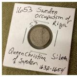 1653 Queen Christina of Sweden silver coin