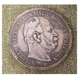 1875 German States Prussian silver 5 Mark coin