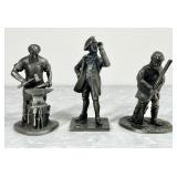 3 pewter Franklin Mint Colonial America figures