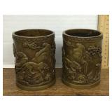 Pair of Chinese bronze brush pots