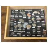 Collection of minerals in display case