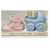 Pink and blue pottery nursery planters