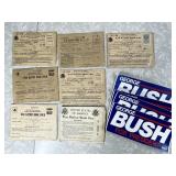 WWII ration books & Bush bumper stickers