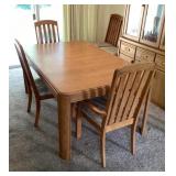 Oak table, 6 chairs, leaf, and pad