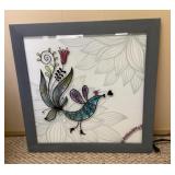 24" square framed bird art