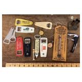 Advertising bottle openers, thermometer, etc.