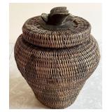 Vintage Indonesian Lombok basket  w/carved lid