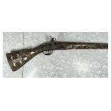 Hand carved wood gun w/mother of pearl inlay