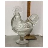 Clear glass rooster candy dish
