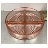 Pink Depression glass divided dish