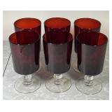 Set of 6 ruby red 8 ounce water goblets --France