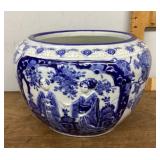 Blue and white decorated Asian pot