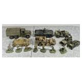 Military tanks, jeeps, soldiers plastic models