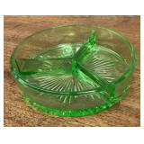 Green Depression uranium glass divided dish