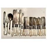 21 sterling-collared mother of pearl flatware