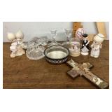 Clean up lot of glass, figurines, crucifix