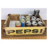 Pepsi crate with beer can collection