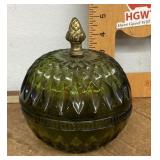 Green glass candy dish