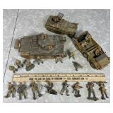 Military tanks, jeep, soldiers plastic models
