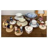 Porcelain figures, cups & saucers, bowls