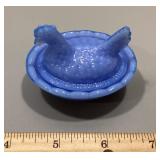 Mini blue milk glass hen on a nest