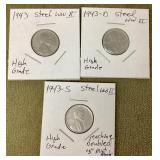 1943 World War II steel pennies --uncirculated