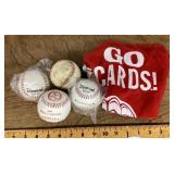 Cardinals towel and 4 baseballs