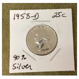 1958-D 90% silver quarter