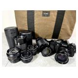 Konica FS-1 SLR camera w/6 lenses & case
