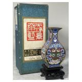 4 1/2' cloisonne vase with stand & box