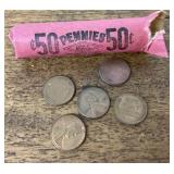Roll of 1958 wheat pennies