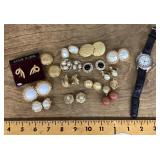 Gold tone clip-on earrings and Eddie Bauer watch