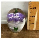 Art glass purple flower paperweight