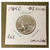 1964-D uncirculated 90% silver quarter
