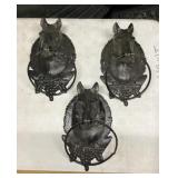 3 cast iron horse towel holders