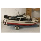 Tin plate motor boat and trailer