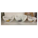 3 Fire King milk glass bowls "Gay Fad" design