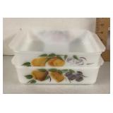2 Fire King milk glass casseroles "Gay Fad" design