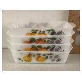 4 Fire King milk glass loaf pans "Gay Fad" design