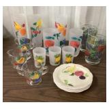 Tumblers, plates, cream & sugar with fruit design