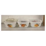 3 Fire King glass fridge dishes "Gay Fad" design