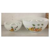 2 Fire King milk glass bowls "Gay Fad" design