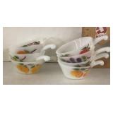 8 Fire King handled soup bowls "Gay Fad" design
