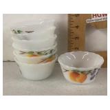 7 Fire King glass custard cups "Gay fad" design