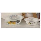 2 Fire King milk glass casseroles "Gay Fad" design