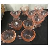 Pink Depression glass cups & sherberts