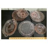 Assorted pink Depression glass